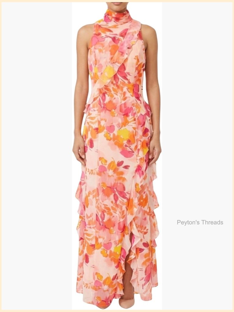 Sleeveless Floral Midi Dress With Zipper Closure